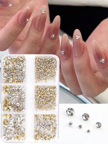 FULL BEAUTY 1 Box White Crystal Rhinestone Pointed Nail Jewelry Decoration, DIY Nail Art Supplies Nails Nail Gems - White - View 11