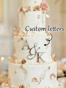 Customized Acrylic Cake Toppers - Includes Monogram, Single Initial, And Personalized Text | Available In Gold | Suitable For Wedding Cakes | Decorative Accessories For Special Occasions Like Birthday, Wedding, Christmas, Graduation Party - Multicolor - View 3