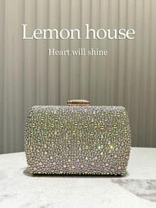 1 pieza Bolso de mano tipo clutch con adornos de strass de lujo, bolso elegante adecuado para vestidos, vestidos de gala, bodas, fiestas, celebraciones - Dorado - Ver 1