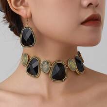 Fashionable Tortoiseshell Pattern Jewelry Set - Asymmetrical Shaped Earrings And Matching Necklace, Suitable For Party And Daily Wear - Geometric Shapes - View 11