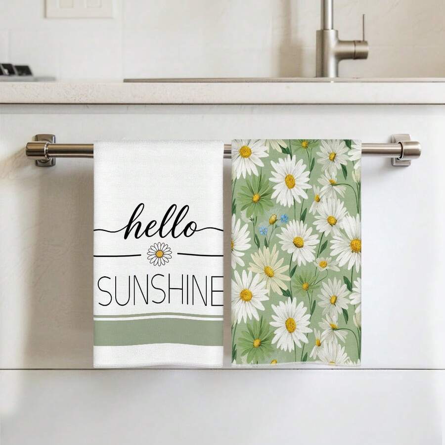 2pcs Kitchen Towels, Modern Kitchen Utensils Watercolor Green Leaf Floral Pattern Microfiber, 40*60cm Single-Sided Printed Dish Towels, Suitable For Restaurant Kitchen, Holiday Gift - Multicolor - View 1
