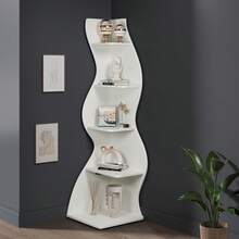 Tribesigns Corner Shelf, Rustic 5-Tier Wall Corner Bookshelf, Stylish Corner Small Bookcase Storage Rack Plant Stand With Unique Shape For Living Room, Home Office, White - White - View 3