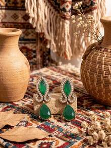 Women's Vintage Turquoise Inlaid Exaggerated Style Open Adjustable Ring, Engraved Floral Pattern Bohemian Style - Multicolor - View 5