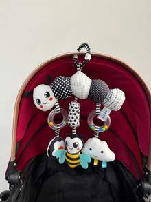 1 pieza Decoración colgante para cochecito de bebé con diseño de animal en blanco y negro, muñeca sonajero para coche, contiene sonajero y sonido de bola, adecuado como regalo para bebé recién nacido - Multicolor - Ver 7