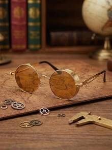 1 chiếc kính thời trang phong cách hip hop punk gọng nhỏ cổ điển, thiết kế cầu kính đôi bằng kim loại lò xo, phù hợp cho cả nam và nữ. - Nhiều màu - Xem 6