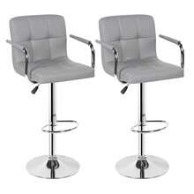 Jooli H Modern Bar Stools Set Of 2, PU Leather Breakfast Barstools With Adjustable Swivel Gas Lift And Footrest Base For Kitchen, Counter, Breakfast Bar - Gray With Armrests - View 11