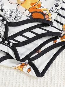 3pcs Striped Cute Lion Infant Newborn Romper Jumpsuit - White - View 7