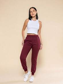 Set Of 2 Women's Fleece-Lined Sweatpants With Warm, Flannel Cuffs And Pockets, Stylish For Winter, Everyday Wear, Work, Casual Wear, Perfect For The World Cup In Brazil, Mother's Day, Or As A Gift. - 酒紅色和黑色 - 查看 2