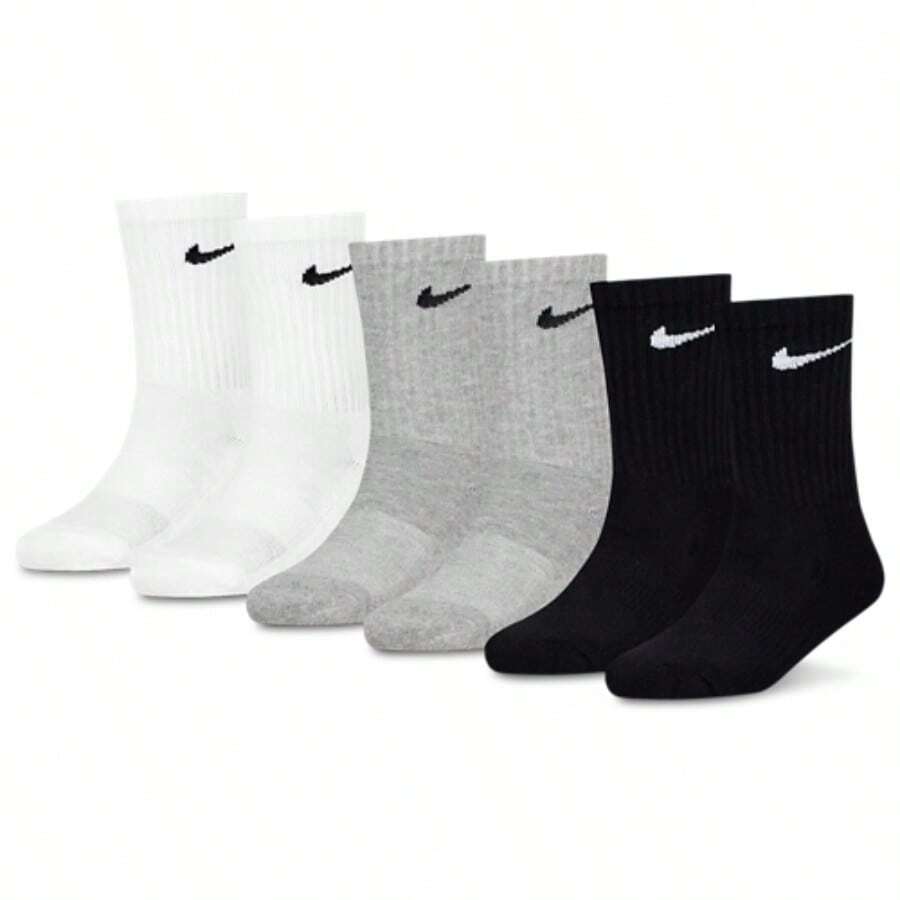 Nike 6 Pack Dri-FIT Performance Basic Crew Socks Boys' Preschool UN0019-G0E - Light Grey - View 1