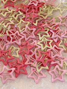 12pcs Y2K Style Candy Color Star Shaped Cute Resin Hair Clips, Versatile Accessories For Daily Wear,Festival,Party - Pink - View 6