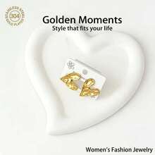 1 Pair/6 Pairs - Fashionable Stainless Steel Women's Earrings, Hypoallergenic Women's Earrings Suitable For Daily Commute, Vacation And Party Wear, Women's Accessories, Graduation Gift, Stainless Steel Women's Jewelry - Gold - View 3