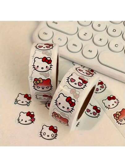 1500pcs/Roll Matte Finish Reusable KT Cat Stickers - Colorful Sealing Tape, Suitable For Scrapbooking, Gift Wrapping, DIY Crafts - Ideal For School Supplies, Birthday Gifts, Party Favors, Classroom, Teacher Appreciation