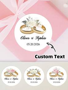 1-120张定制婚礼贴纸 - 定制婚礼标签、订婚贴纸、个性化结婚戒指图案贴纸、可定制姓名贴纸，防水防油材质，4种款式可选，完美适用于礼品标签、蛋糕盒、婚礼纪念品、婚礼礼品包装、派对装饰，浪漫温馨，粘性强，精致时尚，是送给情侣、丈夫、妻子、朋友、家人、新婚夫妇的理想礼物，非常适合婚礼季和订婚派对。 - 多色1 - 查看 1