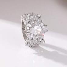 Nhẫn đính hôn kiểu cổ điển, đính đá Cubic Zirconia tổng hợp 3D hình quả lê, trang sức tinh tế mang phong cách nghệ thuật trang trí. - Bạc - Xem 4