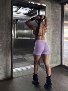 Seamless Butt-Lifting Sports Shorts, Suitable For Fitness, Cycling, Running, Leggings - Lilac Purple - View 8
