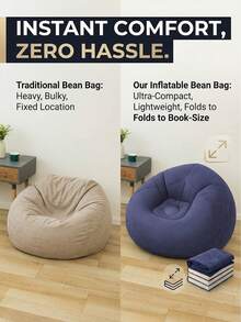 [2-7 Days Must Arrive] Inflatable Bean Bag Chair For Adults & Kids, Ultra Soft Flocked Inflatable Lazy Sofa, Portable Blow Up Chair For Movie Night, Living Room & Camping, Ergonomic Folding Lounger Couch For Indoor & Outdoor Use, Comfortable Gaming Chair, Heavy Duty Inflatable Sofa For Bedroom & Travel, Navy Blue - 彩色 - 查看 4