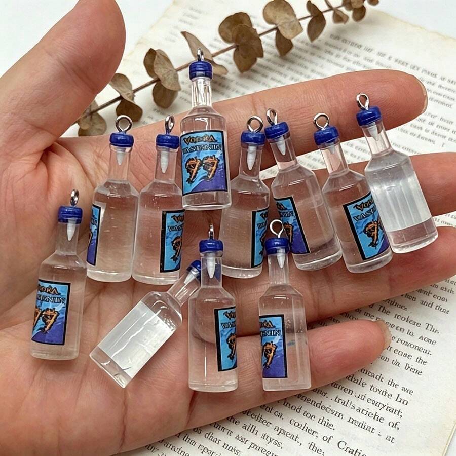 5/10 piezas Colgante de botella de vino de resina, accesorios para hacer joyas DIY como aretes, collares, llaveros - Multicolor - Ver 1