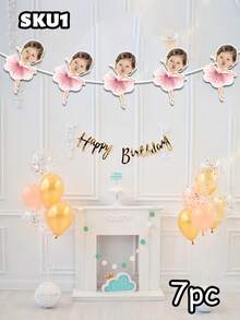 7/14/21pcs Customized Ballet Dancer Photo Banner, Personalized Baby Face Colorful Flag, Unique Pink Ballet 1/2 Year Old Birthday Party Decor, Ballet Theme Decoration Garland - Multicolor - View 16