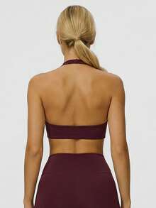 Sodalemon Women's Solid Color Ruched Casual Daily Sports Bra - Burgundy - View 5