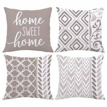 4 件装波西米亚几何花卉印花抱枕套【不含枕芯】，尺寸：17.7*17.7 英寸（45*45 厘米）/19.69*19.69 英寸（50*50 厘米）/15.75*15.75 英寸（40*40 厘米），【单面印花】，涤纶材质，“家，甜蜜的家”字母沙发靠垫套，家居装饰，卧室装饰，适用于沙发、客厅、卧室、汽车、办公室、酒店、Airbnb 等场所，是馈赠亲朋好友的完美礼物。 - 彩色 - 查看 4