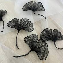 5pcs Black & White Water-Soluble Lace Ginkgo Leaf Embroidered Patches, Hollow Out DIY Decorative Accessories - Lace Appliqué - View 5
