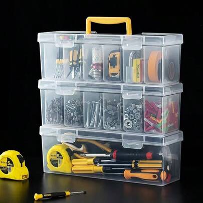 1/3pcs Small Parts Organizer Box With Handle, 6-Compartment Clear Plastic Hardware Storage Case, Portable Screw And Nut Container For Garage, Workshop, DIY Crafts, Home Organization