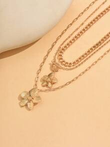 Set 3 buc. colier floral multistrat, colier choker cu design metalic luxos, potrivit pentru purtare zilnică de vară, naveta, întâlnire, versatil, cadou elegant de bijuterii pentru prietenă, cea mai bună prietenă - Aur - Vizualizare 3
