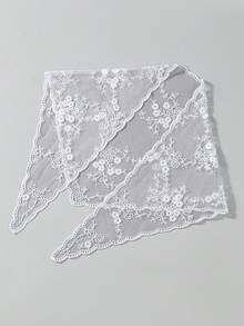 1件装女士纯色花卉蕾丝三角围巾/头纱，简约优雅蕾丝曼蒂拉头纱，轻盈蕾丝边三角围巾，新娘头纱，波西米亚风，适合婚礼、派对、户外拍摄，可搭配连衣裙、配饰、节日装扮 - 彩色 - 查看 9