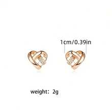 Dainty Rhinestone Heart Intertwined Stud Earrings For Women Fashion Light Luxury Minimalist Statement Ear Jewelry - Gold - View 3