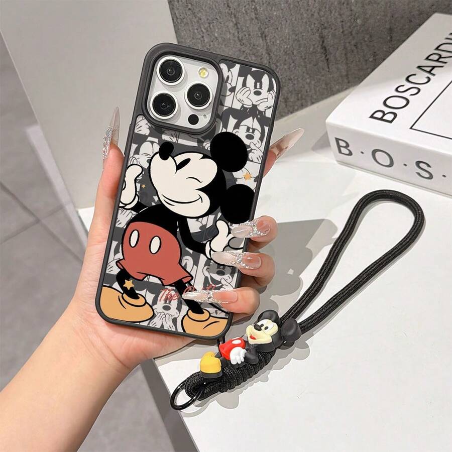 This Disney Mickey Mouse Pattern Lanyard Phone Case Features A Strong Magnetic Closure And Full Coverage Of Acrylic And TPU Material. It's Shockproof, Lightweight, And Suitable For IPhone17/16/11/13/15/15 Plus/15 Pro/15 Pro Max/12/14 Pro Max/11 Pro Max/12 Pro/12 Pro Max/13. It's A Popular Birthday Gift, Business Gift, Durable, Stain-Resistant, And Fingerprint-Resistant New Phone Case For Men And Women. It Also Includes A Mickey Mouse Phone Case And Mickey Mouse Doll Bracelet. Compatible With SamsungGalaxy S20, S21, S22, S23, And S24 Series. It's The Perfect Gift For Friends And Family. This Stylish Phone Case Is Fun, Lightweight, And Durable. IPhone17 Pro Max Phone Case, Minnie Phone Case. - 黑色 - 查看 1
