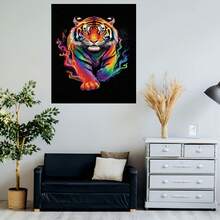 Kit de pintura de diamantes con un tigre neón colorido, decoración artística con taladro completo en estilo abstracto, parche de tela de bordado hecho a mano para arte de pared en sala de estar, dormitorio o pasillo, un regalo de poder y energía misteriosos, producto terminado sin marco - Enmarcado - Ver 5