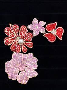 4pcs/Set Pink Rhinestone Flower DIY Handmade Sewing Decorations, Clothing, Shoes, Bags, Hair Accessories - A Set Of 4 Pink Rhinestone Flowers - View 3