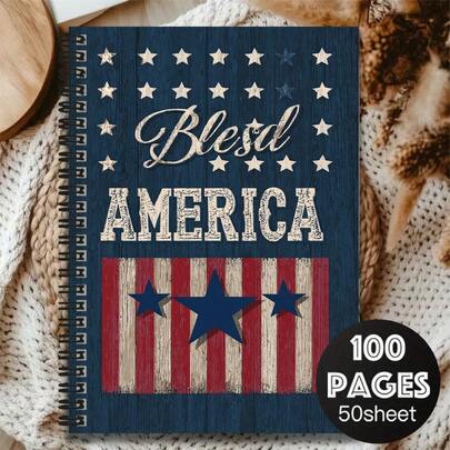 Sổ tay lò xo cổ điển 100 trang với dòng chữ "Bless America" và họa tiết cờ Mỹ, tiện dụng cho công việc, học tập, trường học, quà tặng tốt nghiệp, quà sinh nhật, nhật ký, sổ kế hoạch hàng ngày, lựa chọn đa năng chất lượng cao.