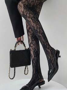 1 đôi tất cao đến đùi gợi cảm, tất lưới ren xếp ly dành cho nữ, thích hợp làm đồ lót dự lễ hội âm nhạc, trang phục ngày của mẹ. - màu đen - Xem 6