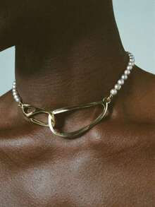 1 pieza Collar colgante geométrico asimétrico de círculo dorado grande minimalista, emparejado con cadena larga de cordón de cera negra multicapa, elegante y lujoso, regalo ideal para novia o madre - Dorado - Ver 11