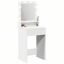 vidaXL Dressing Table With Shelf, White, 50 X 41 X 135 Cm, Engineered Wood, Modern Dressing Table, Rectangular Storage Space, Minimalist Design With Lights, Durable Engineered Wood - 白色 - 查看 2