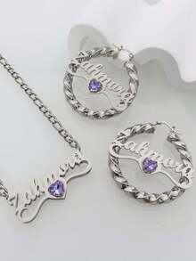 Bộ trang sức khắc tên theo yêu cầu gồm bông tai và dây chuyền, quà tặng trang sức cá nhân hóa. - Kiểu 4 - Xem 6