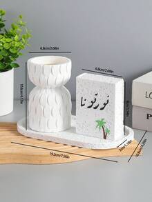 3 Pieces Set Including Elegant Minimalist Resin Incense Burner And Matching Tray, Decorated With Arabic Calligraphy Auspicious Meaning And Coconut Tree Pattern - 3916 - View 8