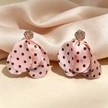 1对粉色波点玫瑰花耳环，独特设计，优雅女士耳环，春夏款 - 彩色 - 查看 5