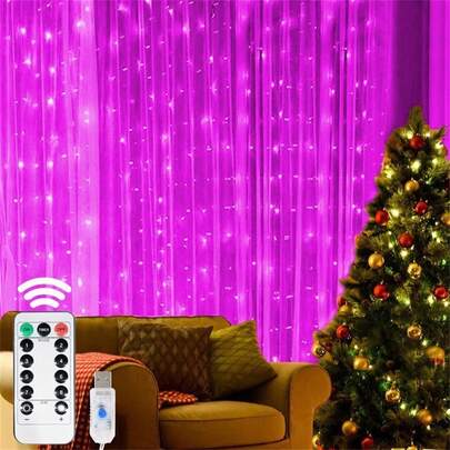 1 Set LED Curtain Lights With Remote Control, USB Powered String Lights - 8 Lighting Modes, Suitable For Bedroom, Christmas, Valentine's Day, Wedding, Party Decoration (Batteries For Remote Not Included), Bedroom Atmosphere Hanging Lights, Christmas Decoration