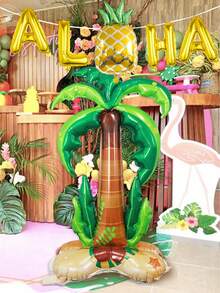 6pcs Coconut Pineapple Foil Balloon Set, Includes Green Oversized Standing Coconut Tree Foil Balloon, Letter Balloons, Green Leaf Pineapple, Suitable For Summer Theme, Birthday Party, Tropical Aloha Party Decoration - Multicolor - View 4