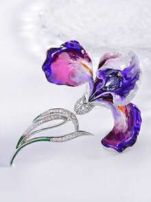 1pc Cross-Border Hot Selling Women's Iris & Zirconia Flower Brooch, Elegant Wearing Effect, Multiple Colors Available - Multicolor - View 7