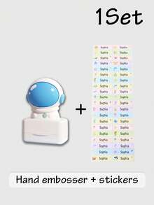 1pc Customizable Name Stamp + 100pcs Stickers, Cute Cartoon Style Personalized Stamp Suitable For Clothing Labels, Customizable Name Stamp For Daily Home Organization, Birthday Gift For Friends And Family - Style a - View 12