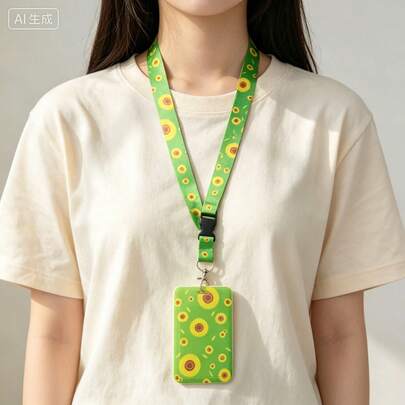 Dây đeo cổ hình hoa hướng dương màu xanh lá cây kèm ngăn đựng thẻ ID, dây đeo có thể tháo rời, dây đeo dễ thương, phong cách Kawaii dành cho thẻ học sinh, chìa khóa, nhân viên văn phòng, phụ kiện hàng ngày cho phụ nữ và bé gái, dây đeo hoa hướng dương, dây đeo tháo nhanh.
