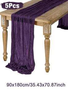 5pcs Deep Purple Chiffon Ruffle Design Table Runners, Solid Color Tablecloths, Suitable For Graduation Celebration, Birthday Party Decoration, Wedding Accessories, Holiday Home Party Table Decor, Baby Shower, Bridal Shower Tablecloth, Banquet Party Table Flags, Cheese Cloth Table Flags, Table Decor - Dark Purple - View 14