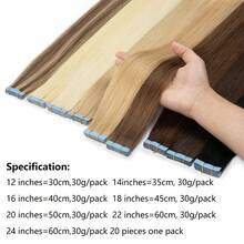 New Colors Tape In Human Hair Extensions 14"-20" Natural Straight Blonde Skin Weft Invisible No Remy Tape Hair Extension 20pcs 30g/pack - S1B - Übersicht 4