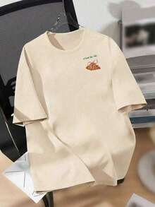 女士休闲短袖T恤，亮丽的羊角面包和条纹图案，圆领，春夏上衣，女士T恤，夏秋女装，女士外套，情人节女装，女士服装，节日服装 - 杏色 - 查看 7