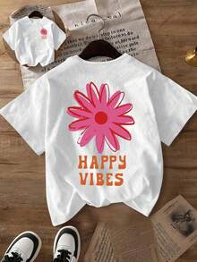 快乐氛围花卉印花宽松T恤 | 女士休闲白色图案T恤 - 白色 - 查看 5