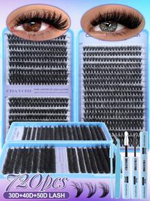 Bộ nối mi giả dạng chùm 720/666 sợi, dung lượng cao, mi giả bền lâu có keo dán, nhíp, cọ mascara, thân thiện với người mới bắt đầu, bộ mi giả mềm mại, bông xốp, mi giả tái sử dụng, trông tự nhiên, dung lượng lớn, tự làm tại nhà, bộ nối mi dạng chùm, phù hợp cho trang điểm mắt hàng ngày, chụp ảnh, đám cưới. - Nhiều màu - Xem 3