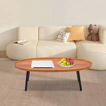 Oval, Freestanding Side Table, Load Capacity 5 Kg, Modern Coffee Table In Wood Color For Living Room, Bedroom, Office And Study, Minimalist Side Table, 120 X 60 X 38 Cm, Wood Color - Wood Color - View 2